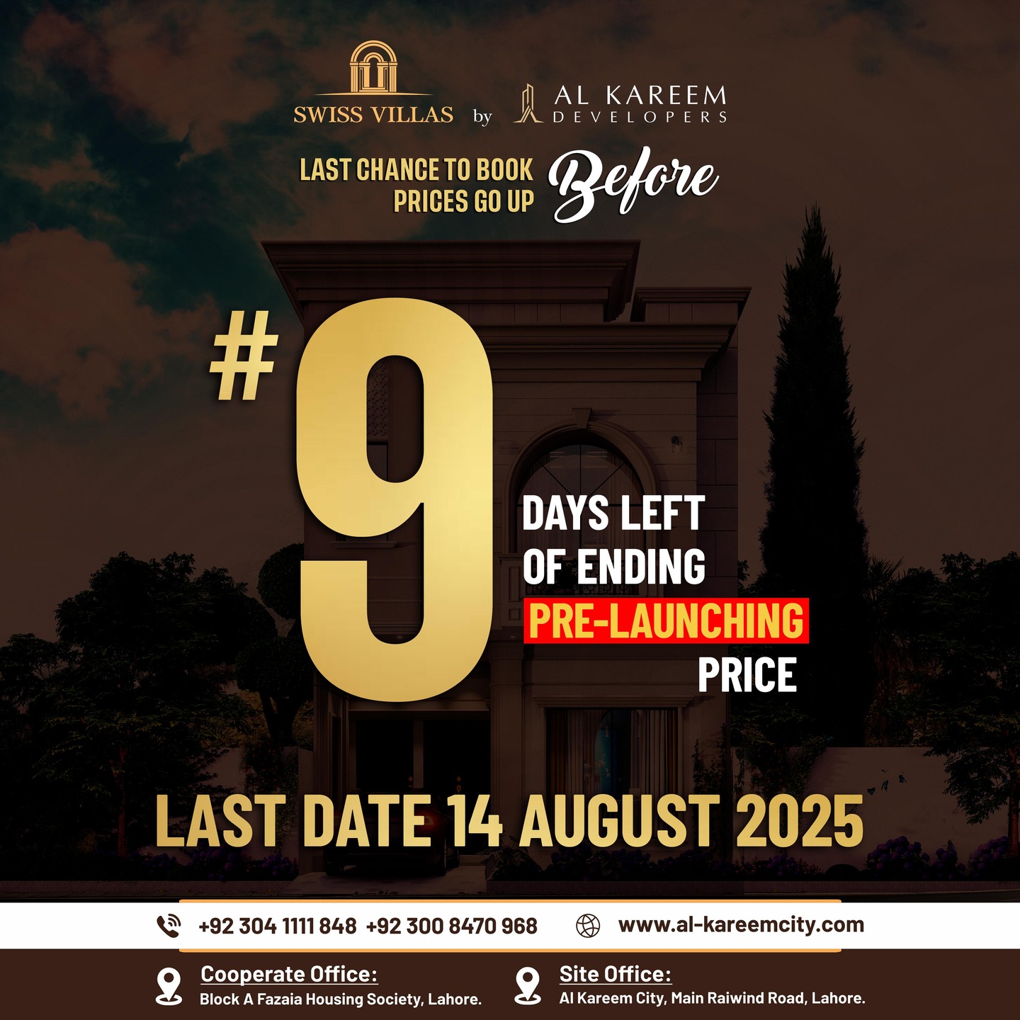 ๐ฅLast Call๐ฅ Pre-Launch Booking ๐ฏLast Date 14-August-2025๐ฏ
Only 10 Units are available.
Book your Swiss Villa
๐Al-Kareem City, Lahore Presents - 3 Marla Swiss Villas๐ก
๐ฐ 3-Year Easy Installment Plan
โ๏ธ Affordable Monthly Installment only 40,000.
โ๏ธ Flexible Booking Options
โ๏ธ Limited Units Available
Brand new, beautifully constructed 3 Marla house located in the well-planned and rapidly developing Al-Kareem City, Lahore. A perfect option for families looking for affordable and quality living within city limits.
๐ Location: Al-Kareem City, Main Raiwind Road, Lahore. 5 Minute Drive from Adda Plot.
๐ Size: 3 Marla Swiss Villa align with Cancer Care Hospital.
๐ฐ Payment Plan: 3 years Payment Plan with 8 Lac DownPayment and Possession in 24 Months
๐ Status: Ready for possession โ registry and transfer available
Key Features:
โ
3 spacious bedrooms
โ
Attached modern bathrooms
โ
Stylish kitchen with fittings
โ
Drawing room & lounge area
โ
Car porch
โ
Marble or tile flooring
โ
Electricity, water, and gas connections
โ
Solid construction with quality material
Community & Amenities:
๐ฅ Gated and secure community ๐๐จ
๐ฅ Wide carpeted 30 feet roads ๐ฃ
๐ฅ Parks, mosques & commercial markets nearby ๐๐๐ช๐ข
๐ฅ Schools and health facilities in close proximity ๐ซ๐ฅ
๐ฅ Premium Ready-Made Villas โจ
๐ฅ 3 Marla | 3 Bedrooms | Modern Design ๐
๐ฅ High-Quality Construction ๐ ๏ธ
๐ฅ Easy access to Raiwind Road, Ring Road & Adda Plot ๐
๐ก Live the Swiss Lifestyle in Al Kareem City Swiss Villas Lahore!
๐ Contact Now:
๐ Call/WhatsApp Now: +92 304 1111 848
๐: https://al-kareemcity.com/
โก๏ธ Click โBook Nowโ to reserve your Swiss Villa today!
#AlKareemCity #LDAApproved #ThankYou #RealEstate #investmentopportunitiesforall
#swiss_villas