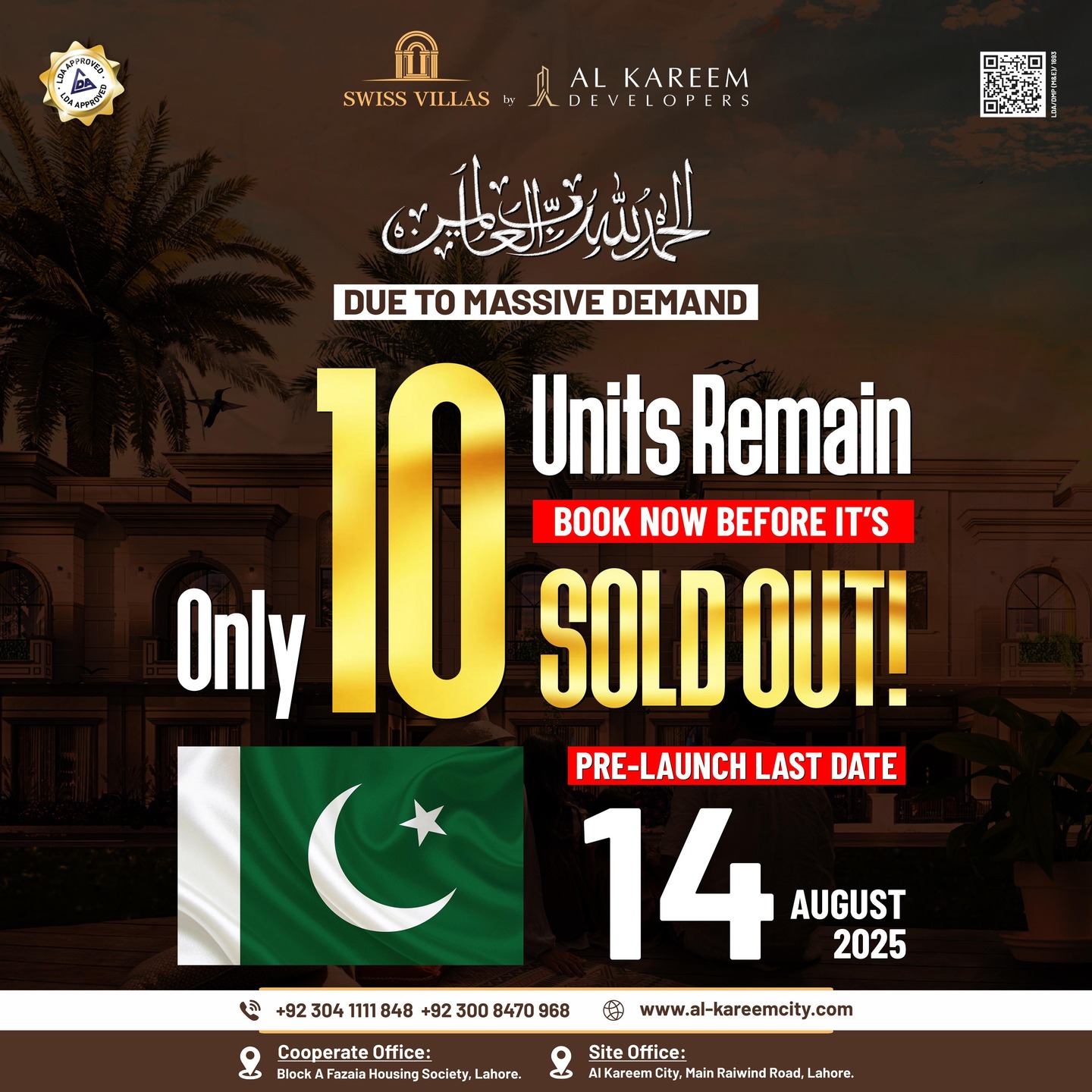 ๐ฅLast Call๐ฅ Pre-Launch Booking ๐ฏLast Date 14-August-2025๐ฏ
Only 10 Units are available for Pre-Launch Booking. Just 8 days remaining. Don't miss this opportunity &
Book your Swiss Villa
๐Al-Kareem City, Lahore Presents - 3 Marla Swiss Villas๐ก
๐ฐ 3-Year Easy Installment Plan
โ๏ธ Affordable Monthly Installment only 40,000.
โ๏ธ Flexible Booking Options
โ๏ธ Limited Units Available
Brand new, beautifully constructed 3 Marla house located in the well-planned and rapidly developing Al-Kareem City, Lahore. A perfect option for families looking for affordable and quality living within city limits.
๐ Location: Al-Kareem City, Main Raiwind Road, Lahore. 5 Minute Drive from Adda Plot.
๐ Size: 3 Marla Swiss Villa align with Cancer Care Hospital.
๐ฐ Payment Plan: 3 years Payment Plan with 8 Lac DownPayment and Possession in 24 Months
๐ Status: Ready for possession โ registry and transfer available
Key Features:
โ
3 spacious bedrooms
โ
Attached modern bathrooms
โ
Stylish kitchen with fittings
โ
Drawing room & lounge area
โ
Car porch
โ
Marble or tile flooring
โ
Electricity, water, and gas connections
โ
Solid construction with quality material
Community & Amenities:
๐ฅ Gated and secure community ๐๐จ
๐ฅ Wide carpeted 30 feet roads ๐ฃ
๐ฅ Parks, mosques & commercial markets nearby ๐๐๐ช๐ข
๐ฅ Schools and health facilities in close proximity ๐ซ๐ฅ
๐ฅ Premium Ready-Made Villas โจ
๐ฅ 3 Marla | 3 Bedrooms | Modern Design ๐
๐ฅ High-Quality Construction ๐ ๏ธ
๐ฅ Easy access to Raiwind Road, Ring Road & Adda Plot ๐
๐ก Live the Swiss Lifestyle in Al Kareem City Swiss Villas Lahore!
๐ Contact Now:
๐ Call/WhatsApp Now: +92 304 1111 848
๐: https://al-kareemcity.com/
โก๏ธ Click โBook Nowโ to reserve your Swiss Villa today!
#AlKareemCity #LDAApproved #ThankYou #RealEstate #investmentopportunitiesforall
#swiss_villas